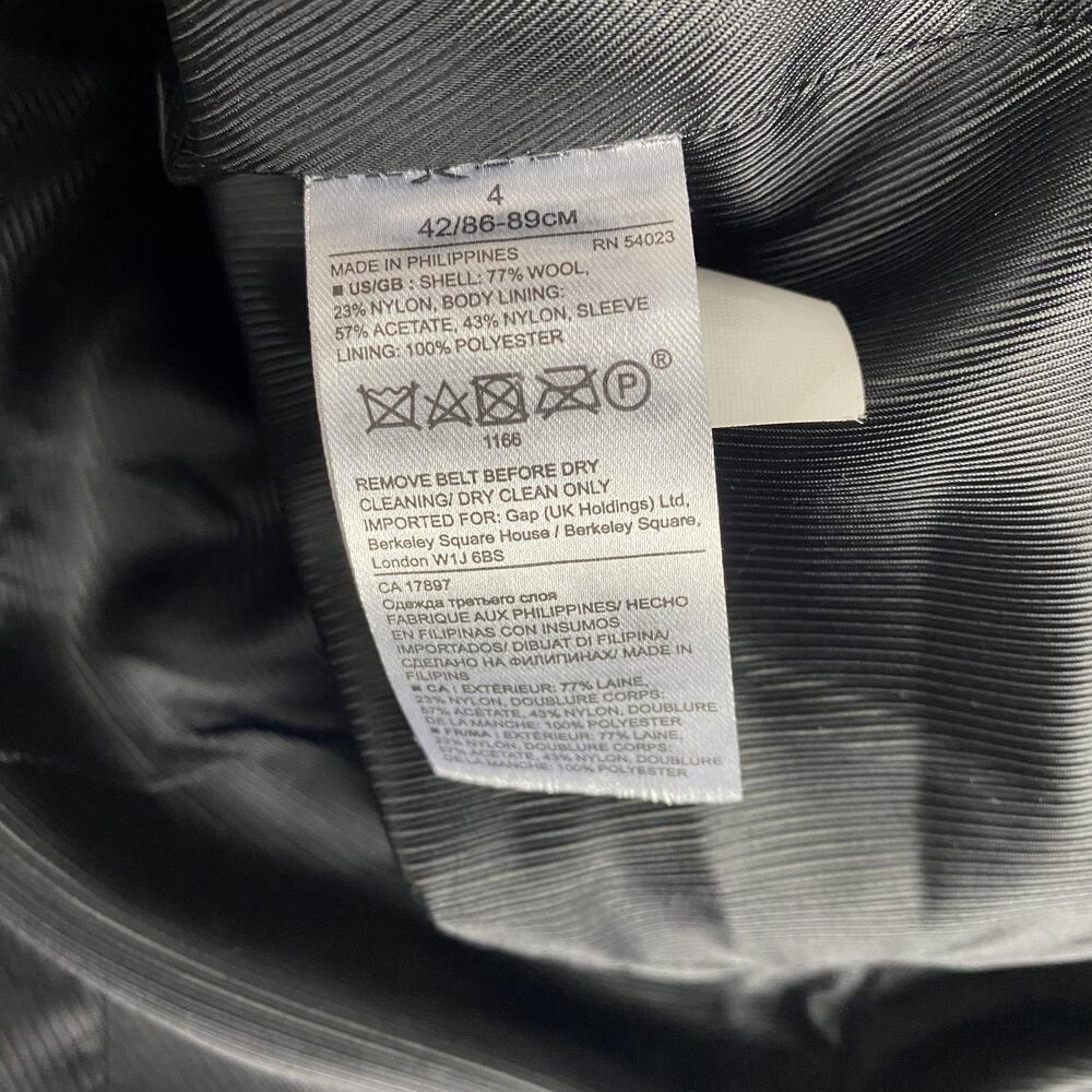 Banana Republic Coat Womens 4 Black Wool Blend Belted Double Breasted Nova Fides - Picture 11 of 16